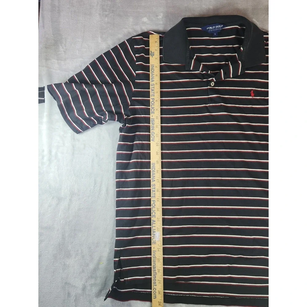 Polo Golf Ralph Lauren Polo Shirt Mens Size L Blac White Red Stripes Pima Cotton